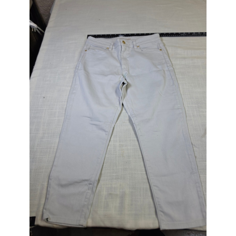 Michael Kors Izzy Cropped Skinny Jeans Light Gray Gold Hardware Size 10